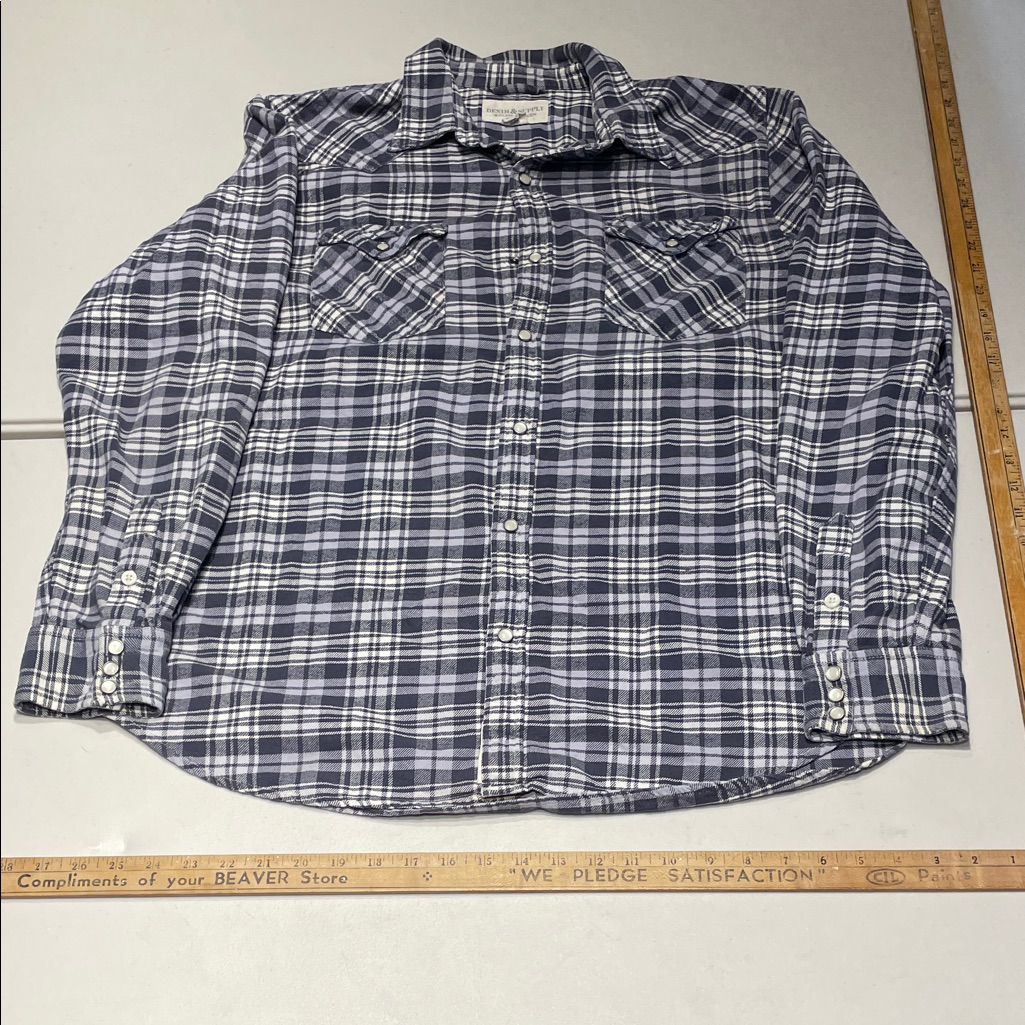 Denim & Supply Ralph Lauren Xl Blue Plaid Button-Down Western Cut Flannel Shirt